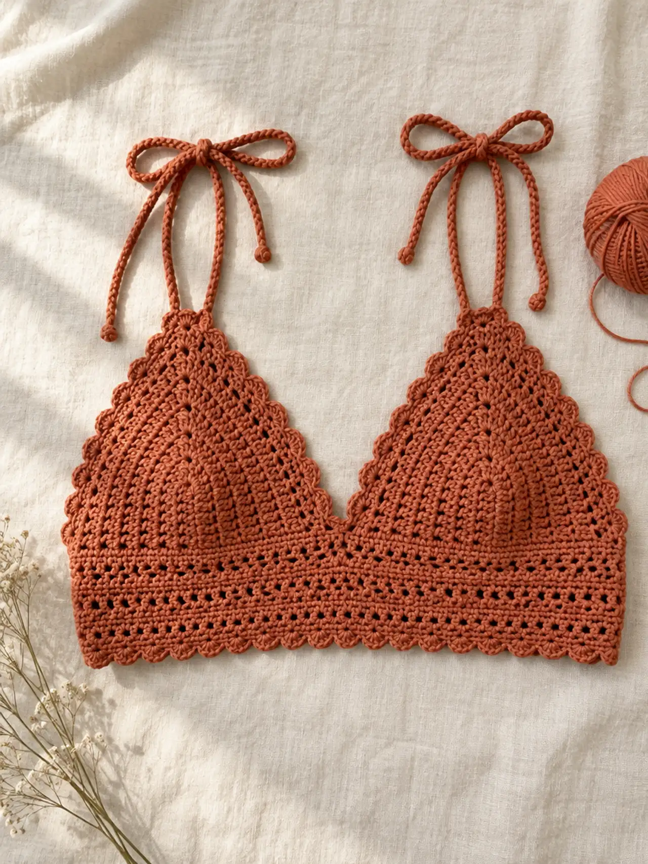 Bralette tejido a crochet en algodón terracota